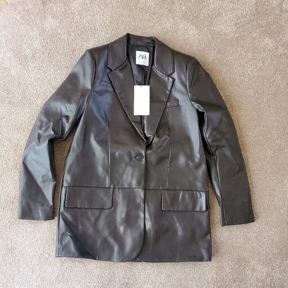 ZARA * Faux leather Oversized Straight blazer brown - Picture 15 of 15